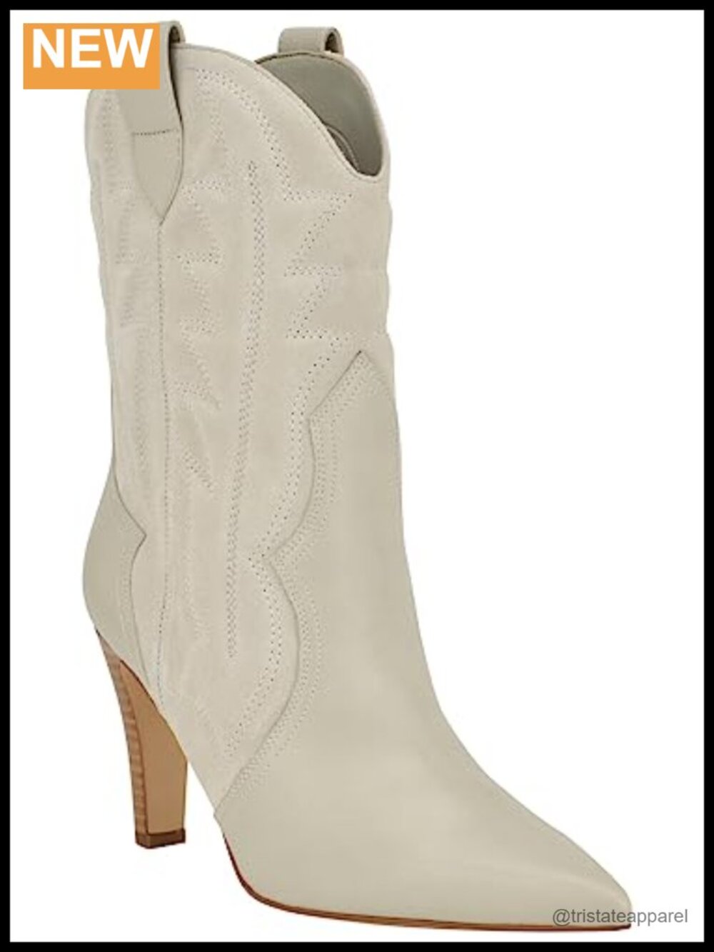 Nine West Women's Alama Western Bootie Pointed Toe Pull On Stiletto Heel